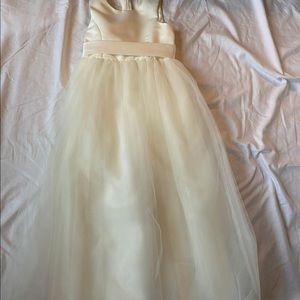 David’s Bridal Satin Flower Girl Dress with Tulle Skirt in Ivory Color